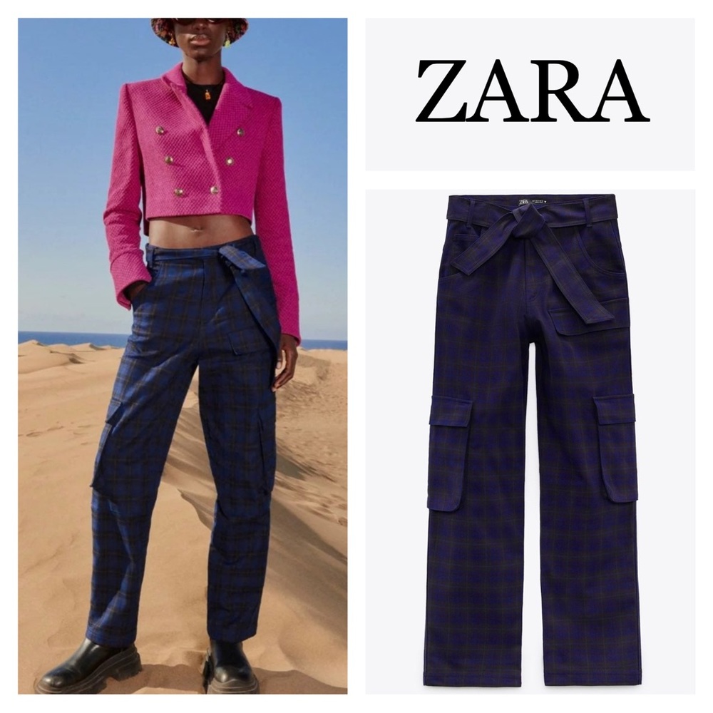 Zara Plaid cargo Pants purple